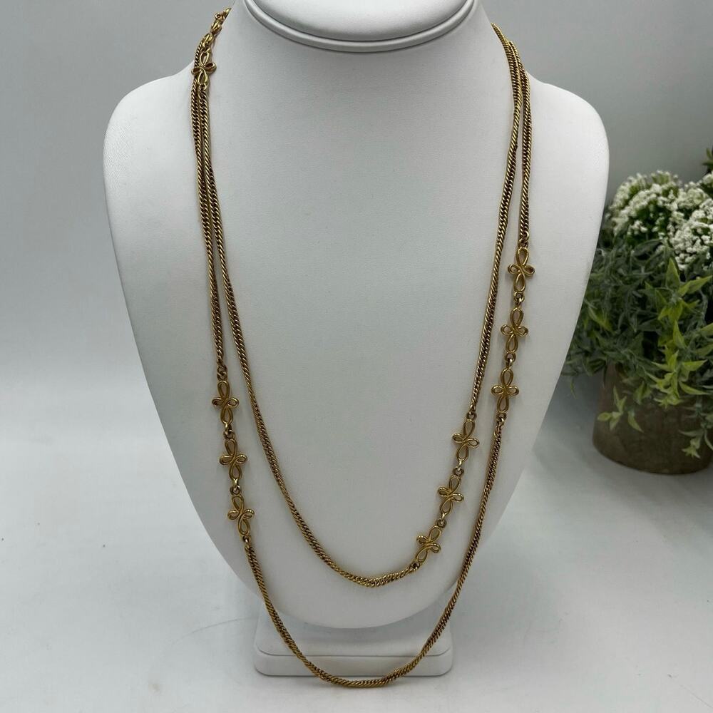 Vendome Signed Vintage Gold Tone Long Station Necklace